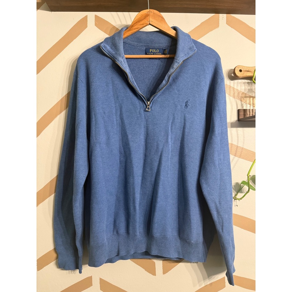 Polo Ralph Lauren Half Zip Mens XL Blue Pima Cotton Pullover Sweater